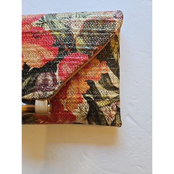 Sondra Roberts Squared Raffia Purse NEW Multicolor Floral Bamboo Clasp -oc- - Picture 4 of 16